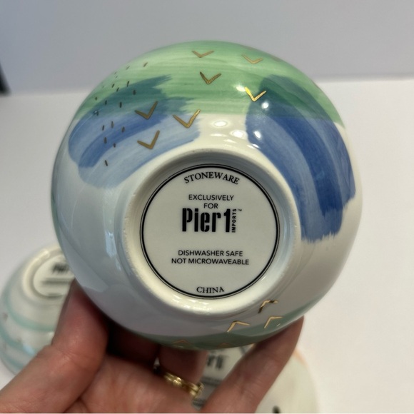 NWT Pier 1 imports Set Of 4 Ice Cream Dessert Sauce Stoneware Ceramic Bowls - Picture 2 of 7